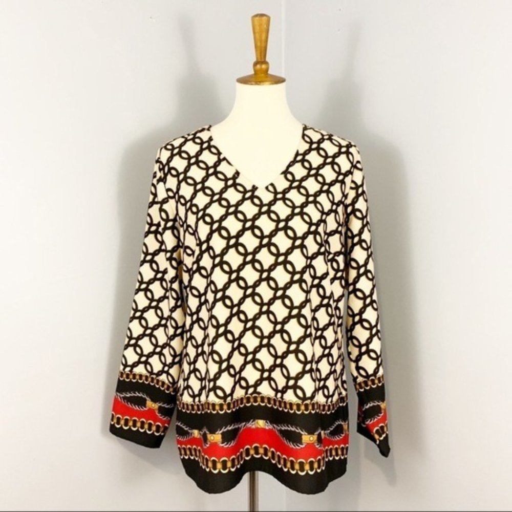 Chico’s Equestrian Rope V Neck Cutout Blouse